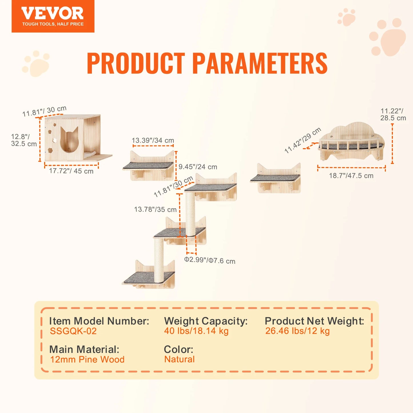 SucceBuy Wall Mounted Cat Shelves and Perches Cat Tree