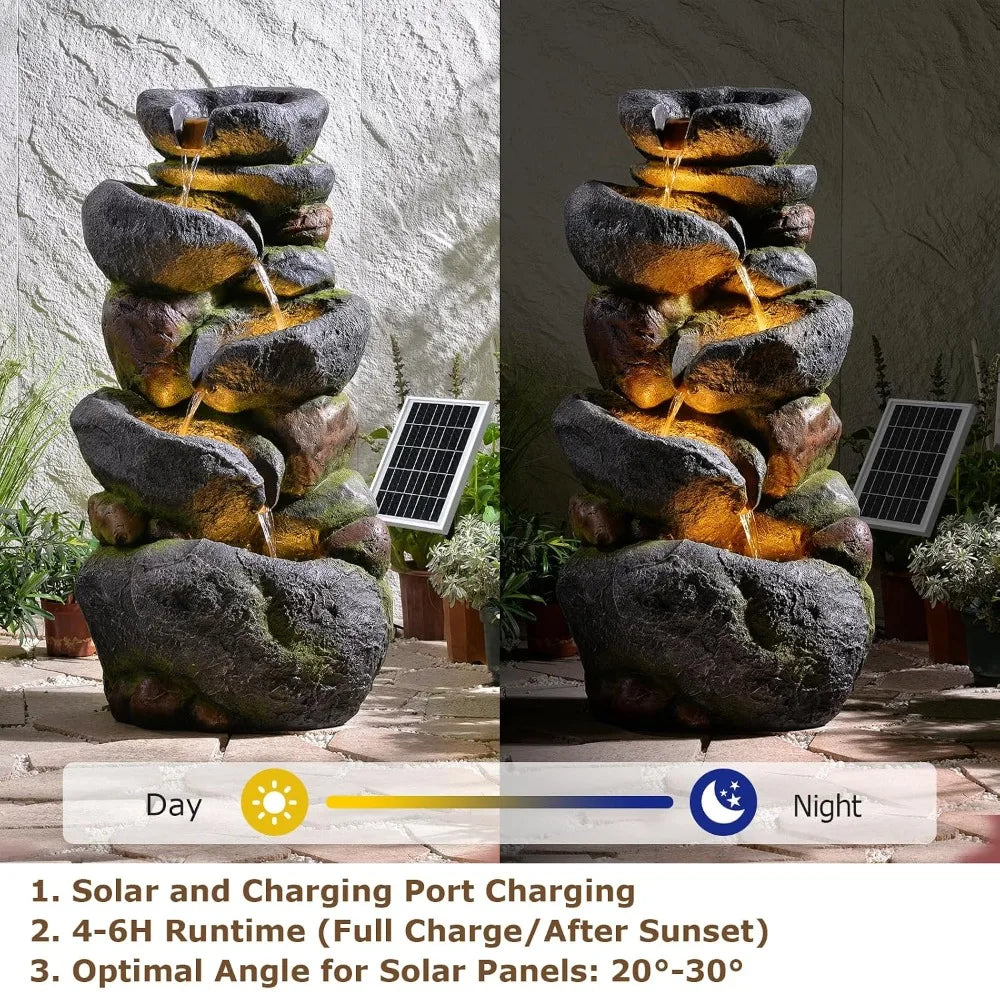 5-Tier Rock Solar Water Fountain For Outdoor Garden Decoration