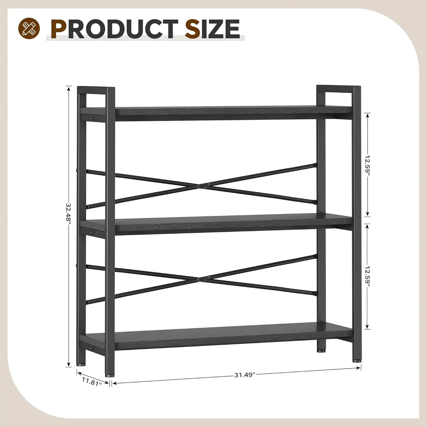 3 Tier Wooden Metal Industrial Bookcase For Living Room Office
