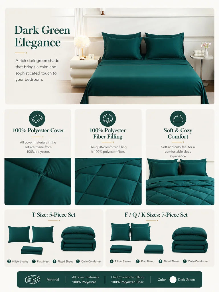 EasYum 7 Piece Bedding Set Quilt Comforter Flat Sheet Pillowcases