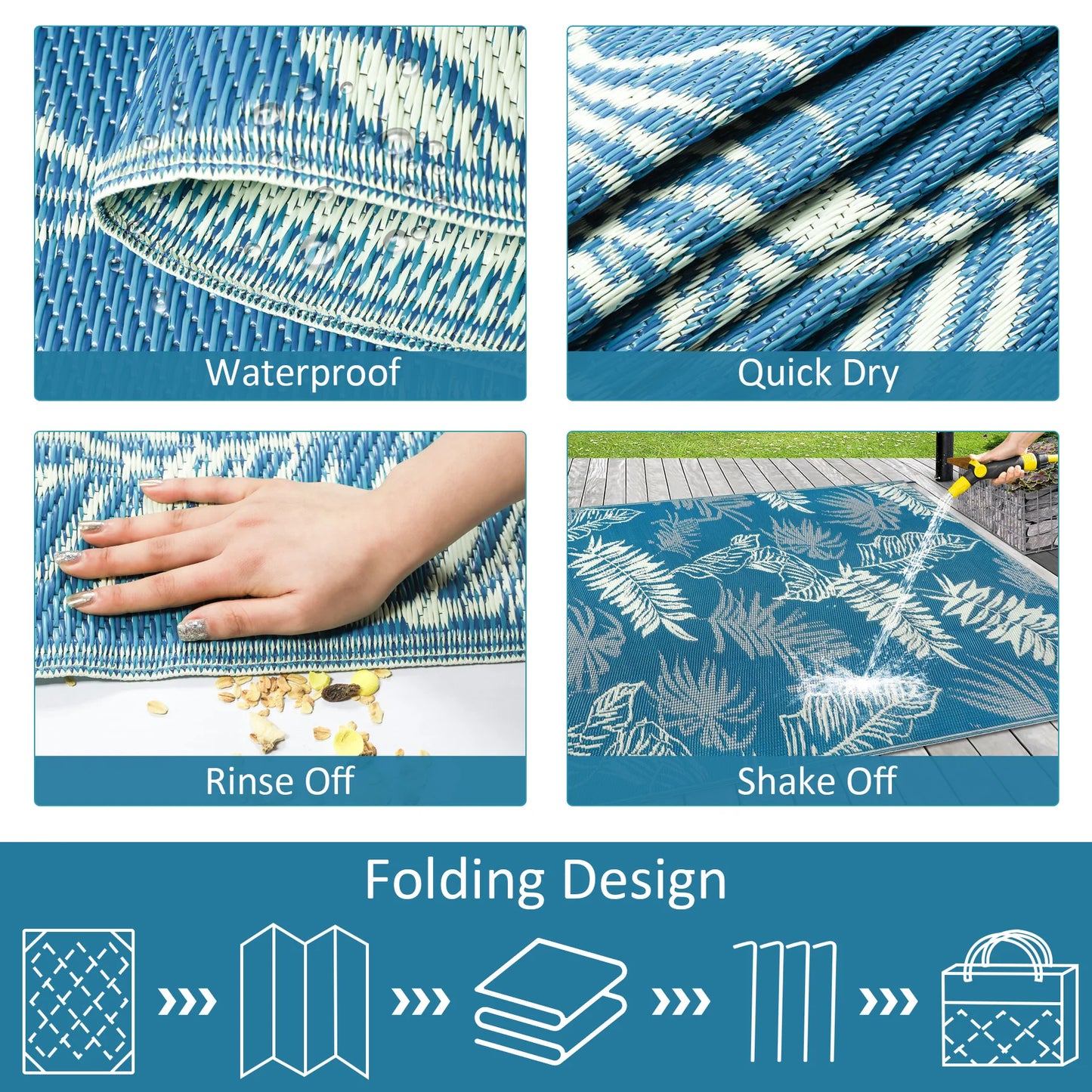 Outdoor Polypropylene Leaves Rug Waterproof Patio Carpet For Deck