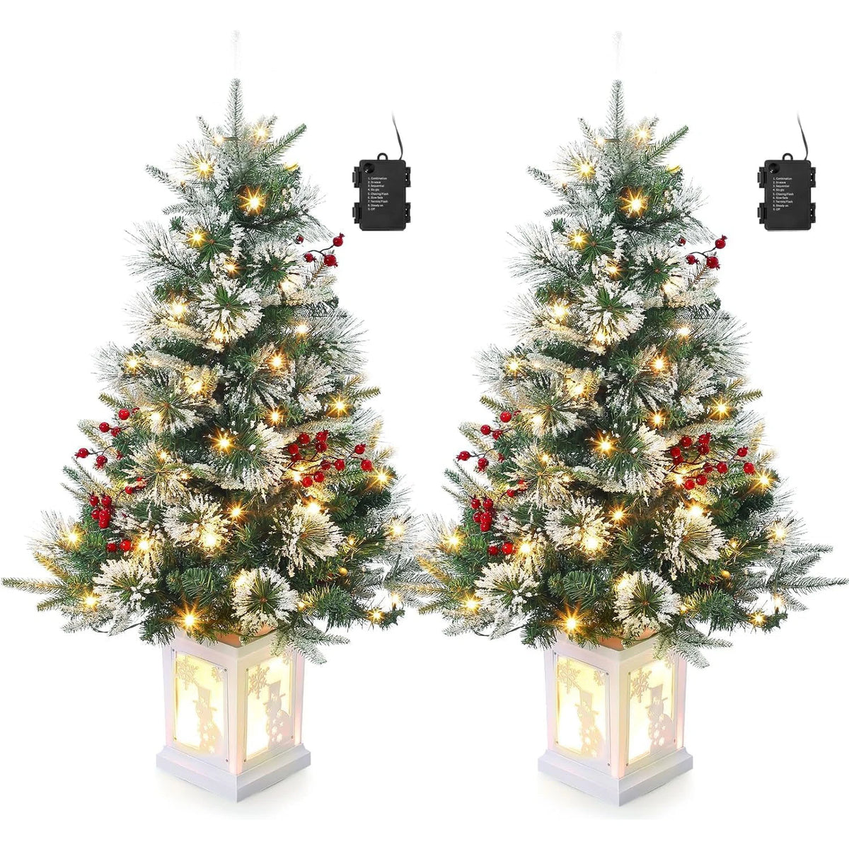 HiMISS Pre Lit Artificial Christmas Trees With Potted Base