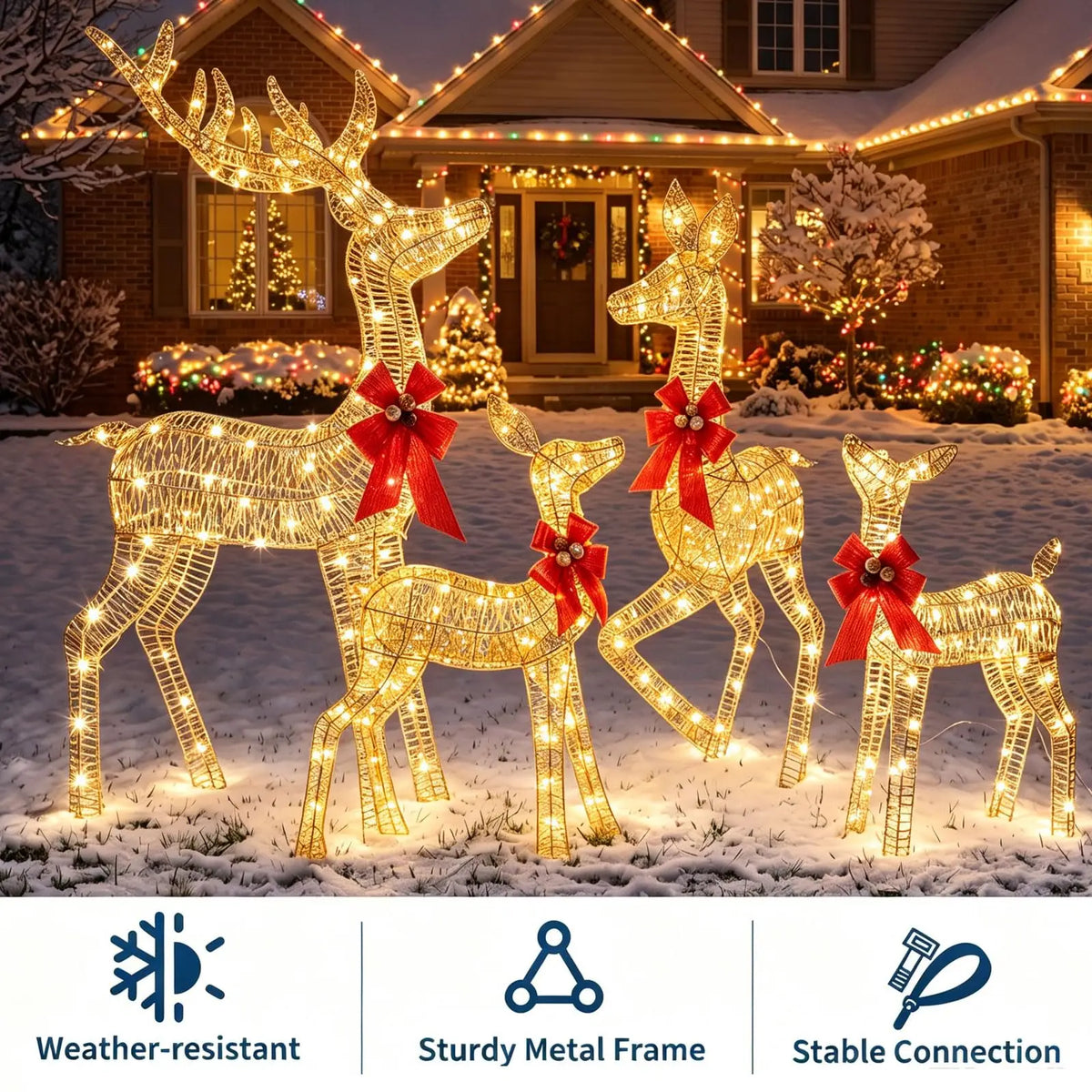 HiMISS Lighted Christmas Reindeer Family LED Yard Decorations