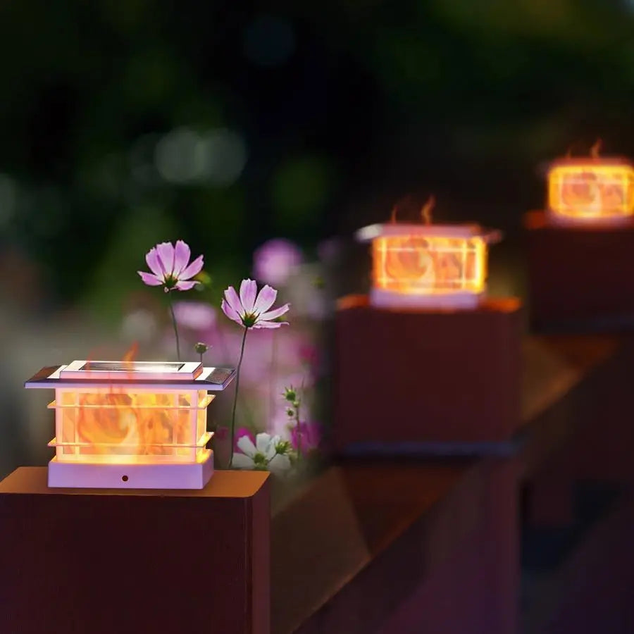 Solar Post Cap Lights With Flickering Flame For Fence Posts