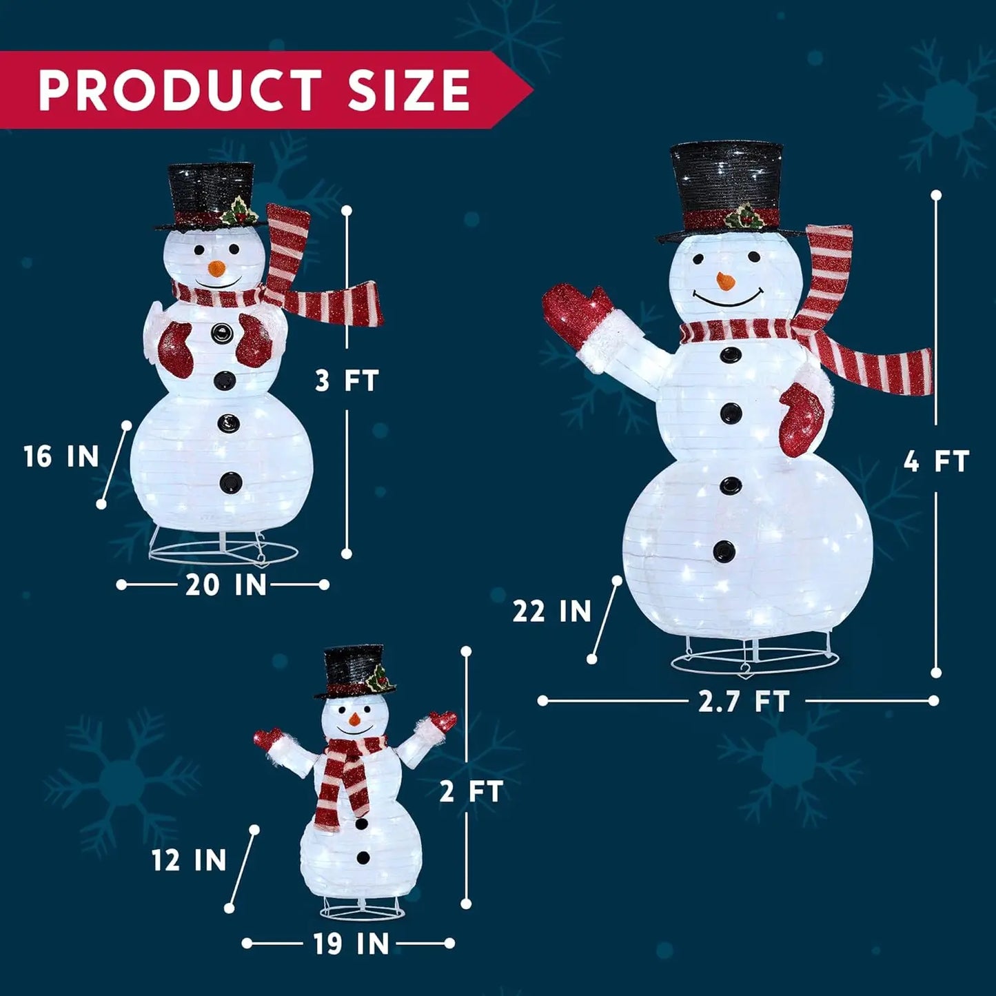 Joyfy Three Piece Snowman LED Yard Light Set 270 LEDs