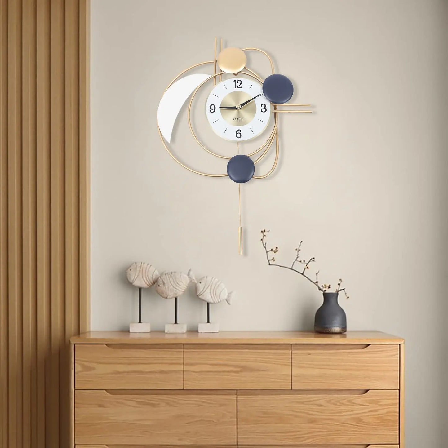 Modern Metal Wall Clock With Silent Swing Pendulum