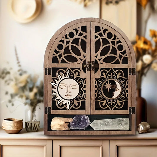 Wooden Floating Shelves Wall Mounted With Sun And Moon Design