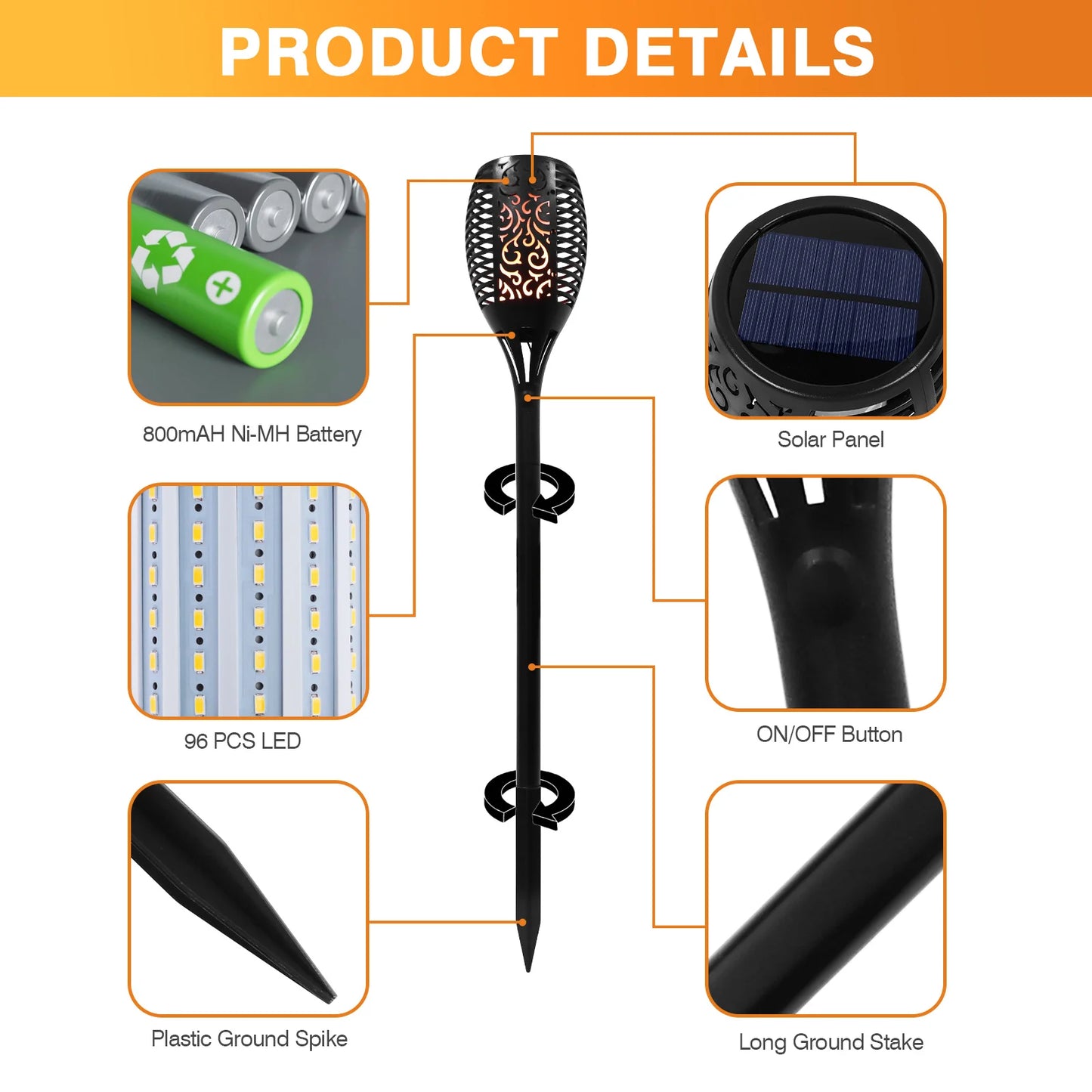 Solar Torch Lights Outdoor 96 LED Waterproof Landscape Pathway