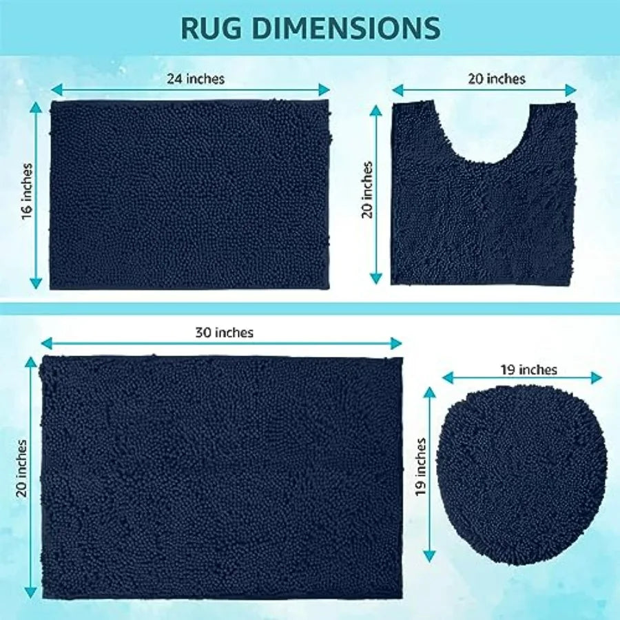 Bathroom Rug Set 4 Piece Non-Slip Shaggy Chenille
