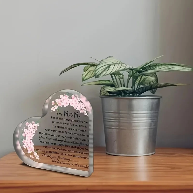 Heart Shaped Acrylic Mom Appreciation Plaque with Floral Design