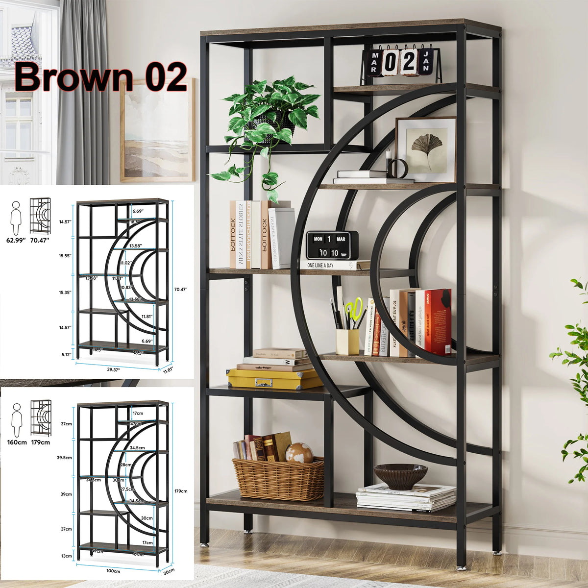 Tribesigns Industrial Etagere Bookshelf Display Storage Organizer