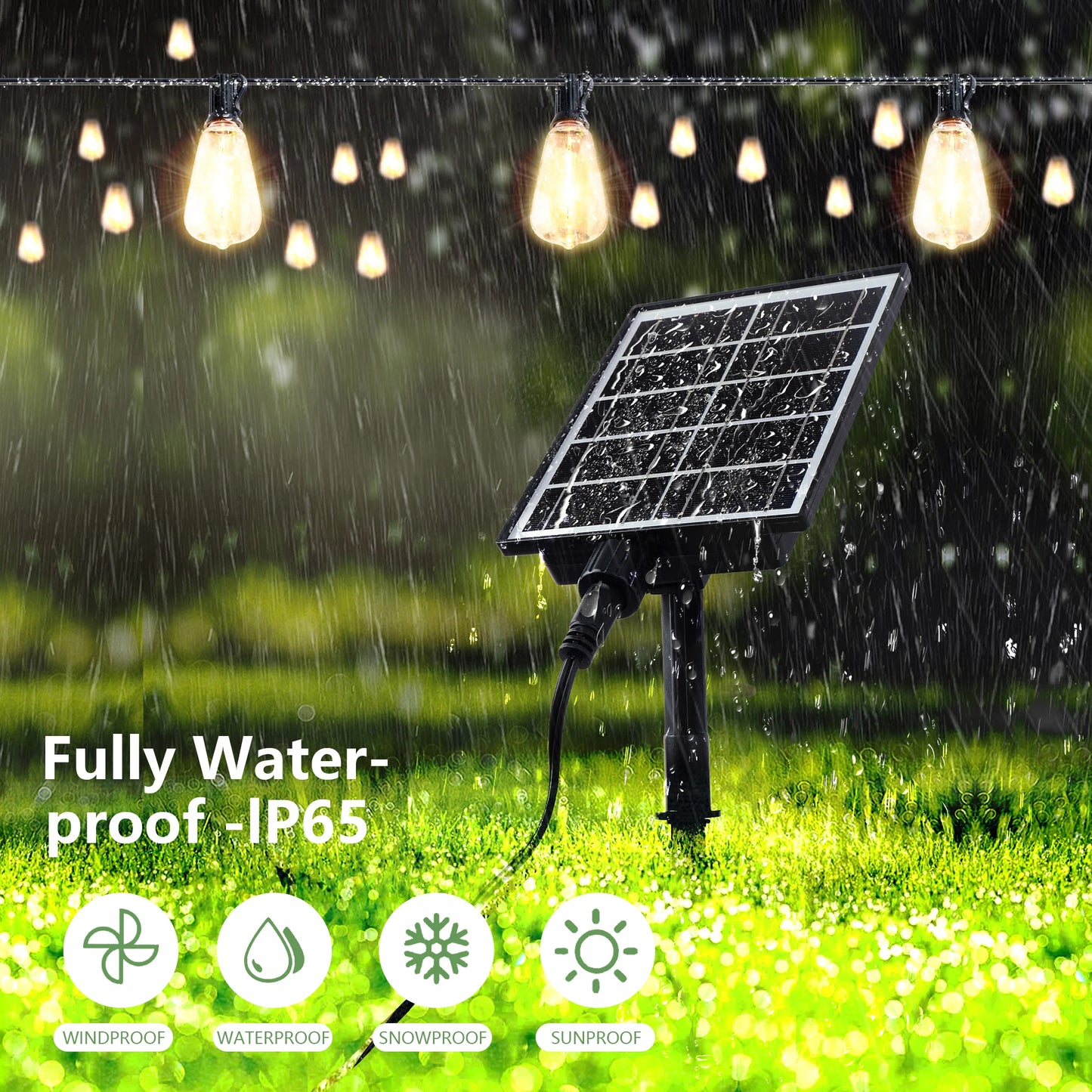 ARLGSITE Solar Outdoor String Lights IP65 Waterproof Replaceable Bulbs
