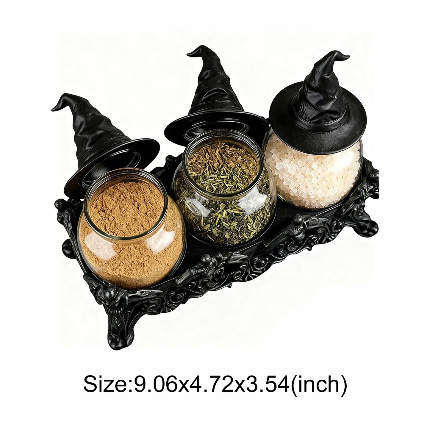 Apothecary Spice Jars Set With Witchy Hat Lids Witchcore Kitchen