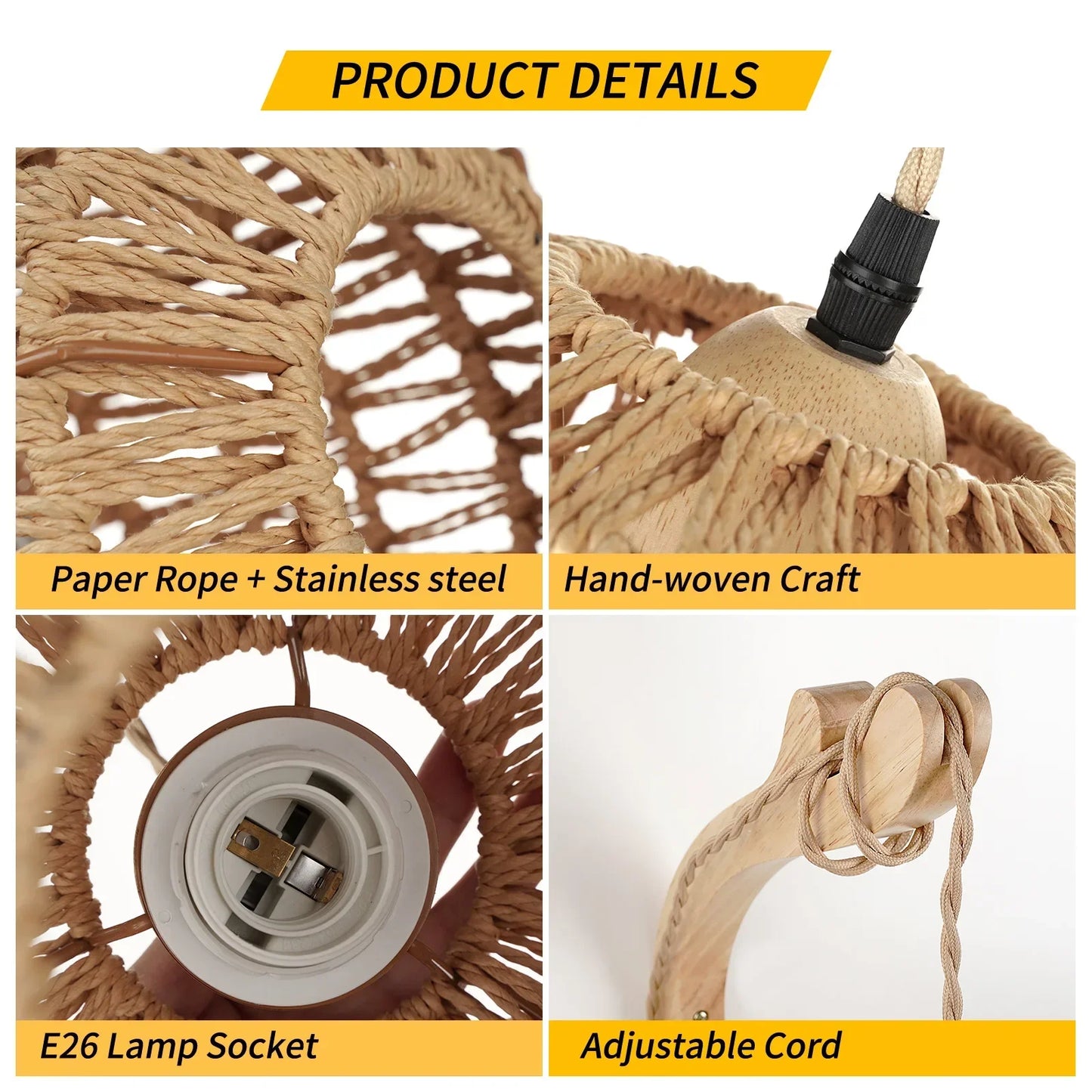 ONEYLTTC LED Rattan Wall Lamp E27 Hemp Rope Lights