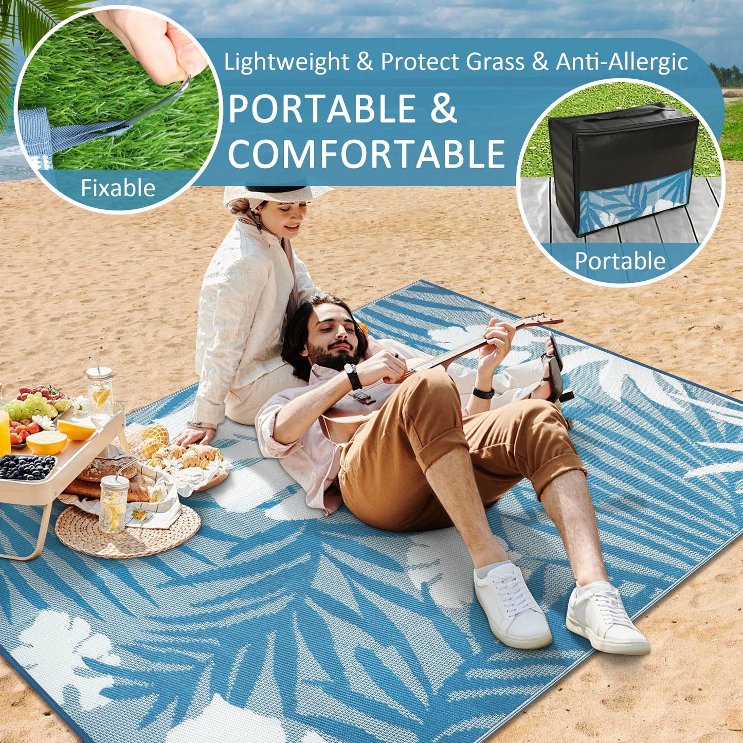 Waterproof Outdoor Rug Polypropylene Leaves Pattern For Patio And Deck