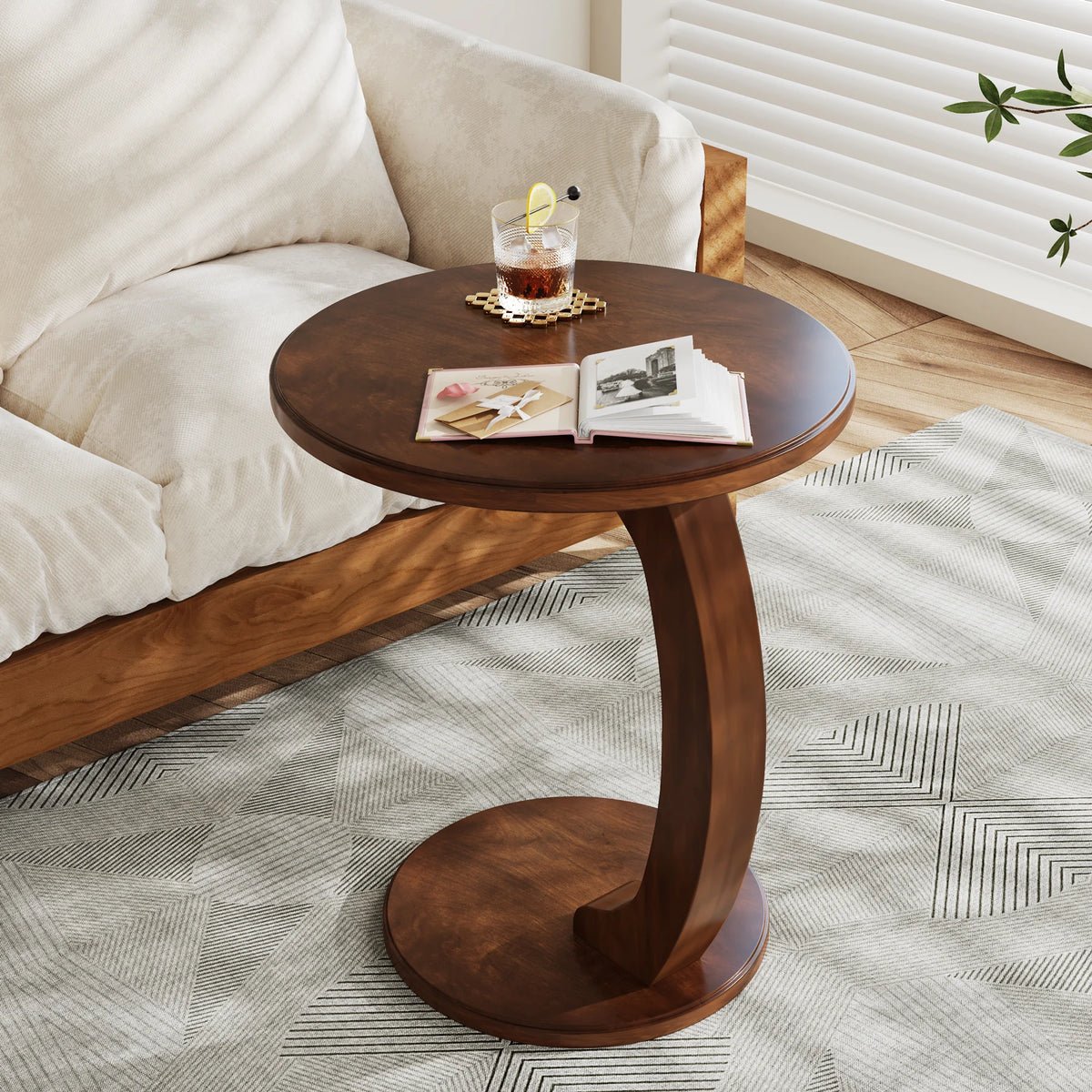 Tribesigns Round C Shaped End Table Modern Living Room Furniture