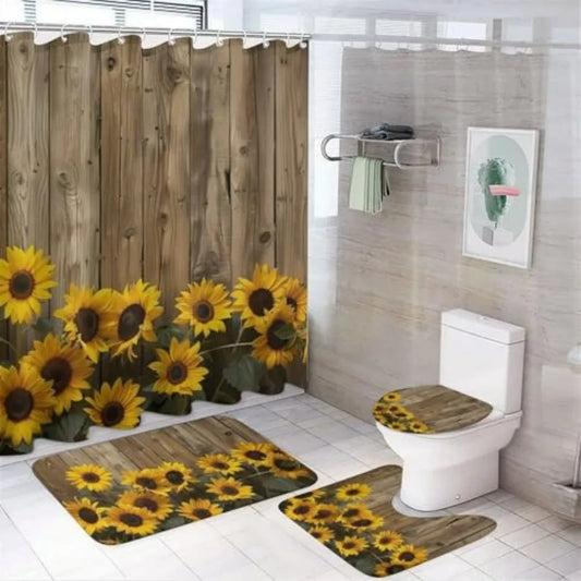Rustic Farmhouse Shower Curtain Set With Rugs And Bath Mat