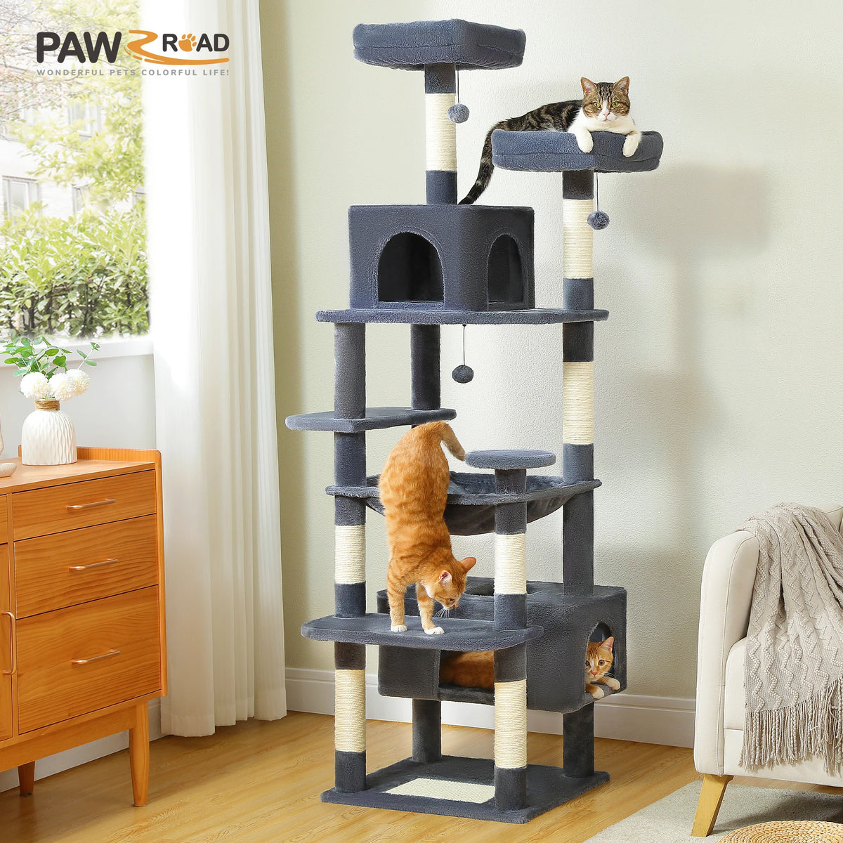 PAWZ Road Cat Tree Tower With Sisal Posts And Hammock