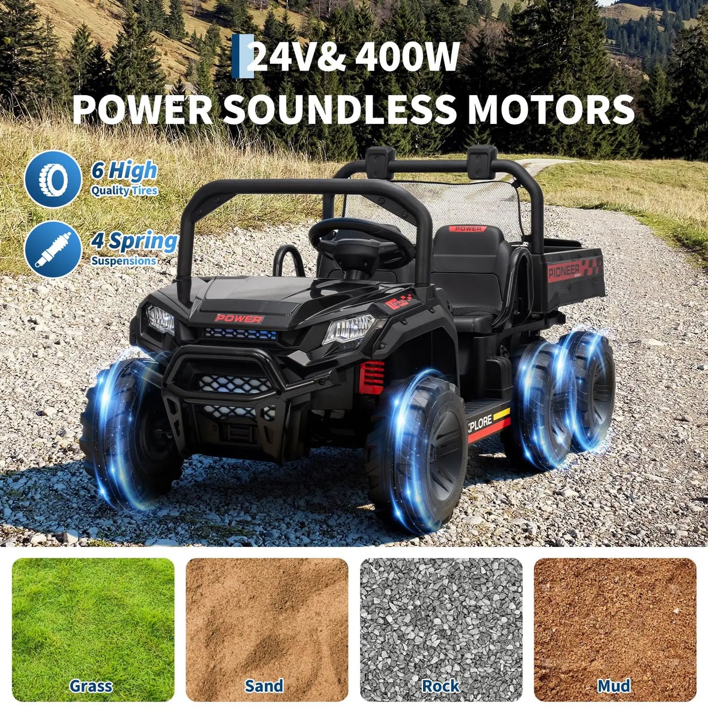 HiMISSE 24V 4WD Electric 2 Seater Ride On Dump Truck