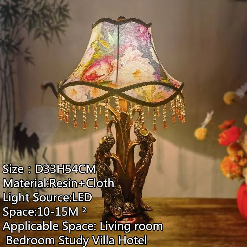 American Retro Peacock Table Lamp LED Contemporary Decor