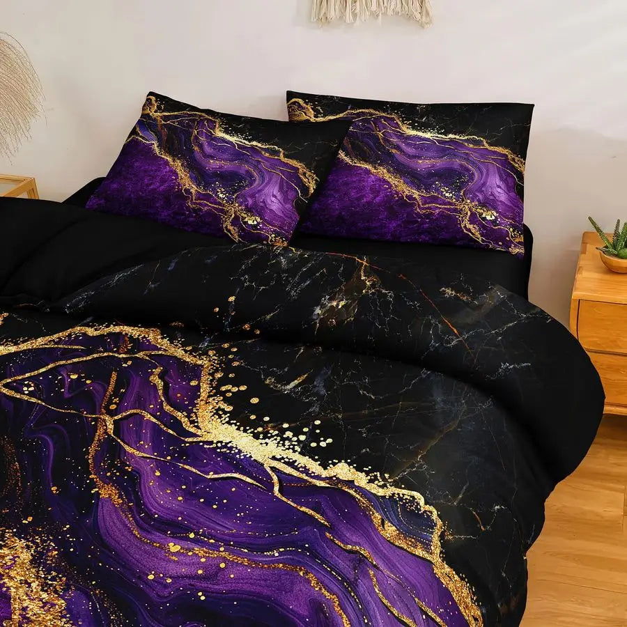 Marble Pattern Comforter Set With Abstract Artwork