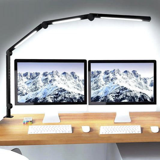LED Desk Lamp With Clamp Flexible Swing Arm 4 Lighting Modes 5 Brightness Levels