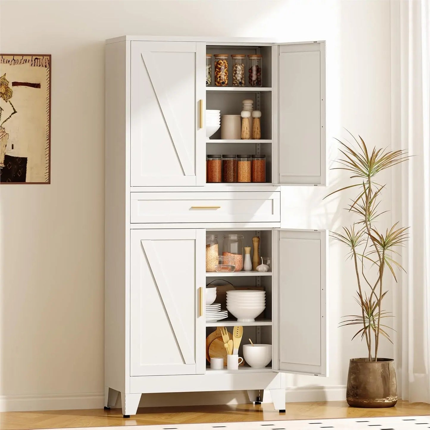 Pantry Cabinet With Drawer And Adjustable Shelves Unit