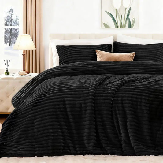Fluffy Comforter Set Ultrasoft Flannel 3 Piece Bedding