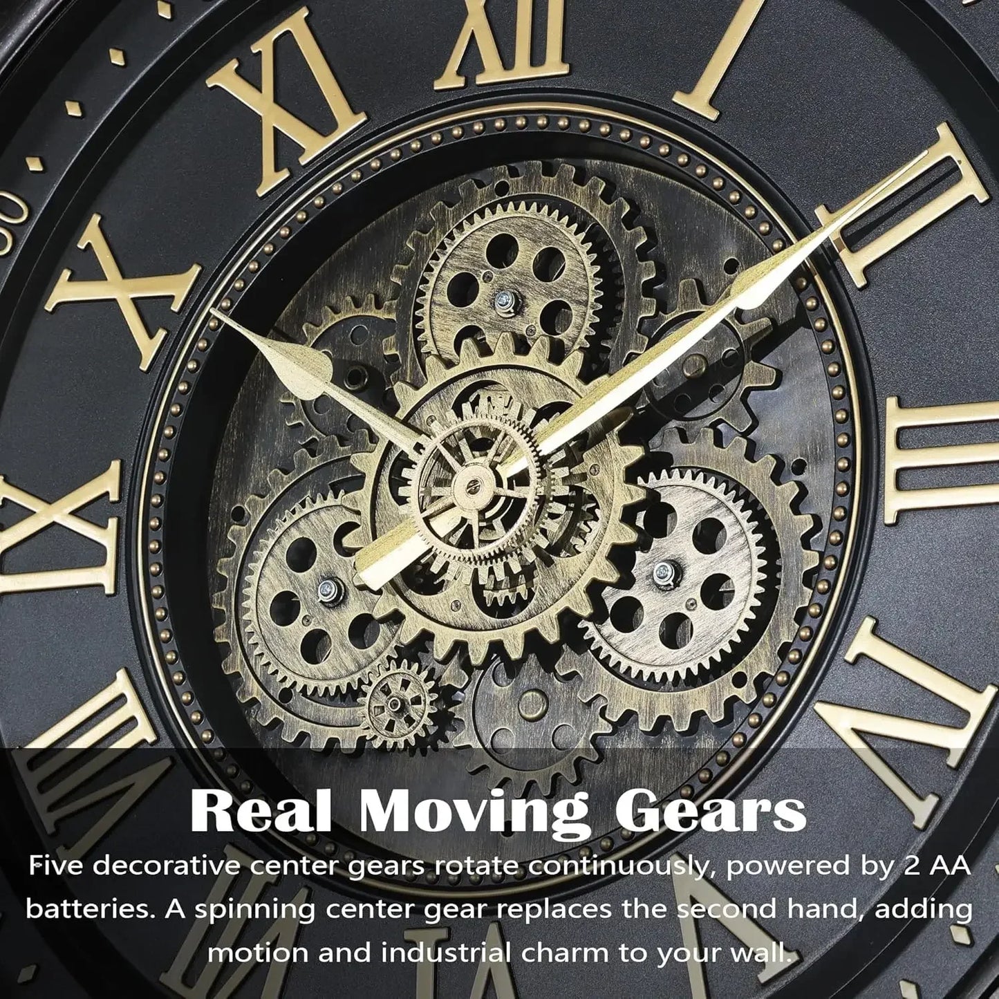 Decorative Moving Gear Wall Clock With Large Numerals