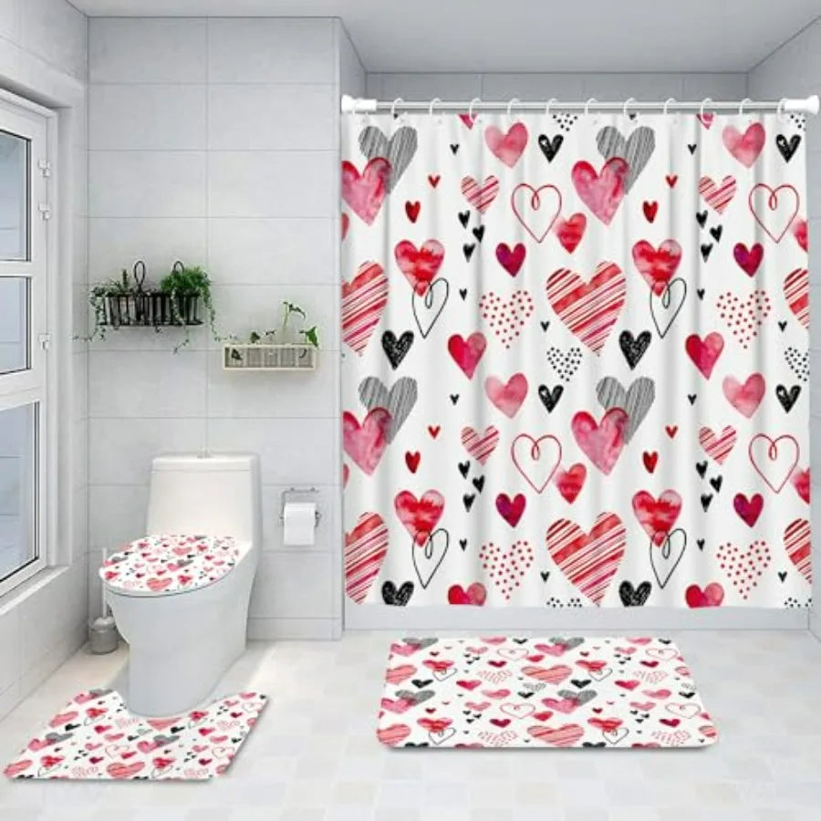 Bathroom Shower Curtain Set With Non Slip Rugs Bath Mat