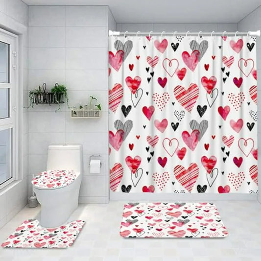 Bathroom Shower Curtain Set With Non Slip Rugs Bath Mat