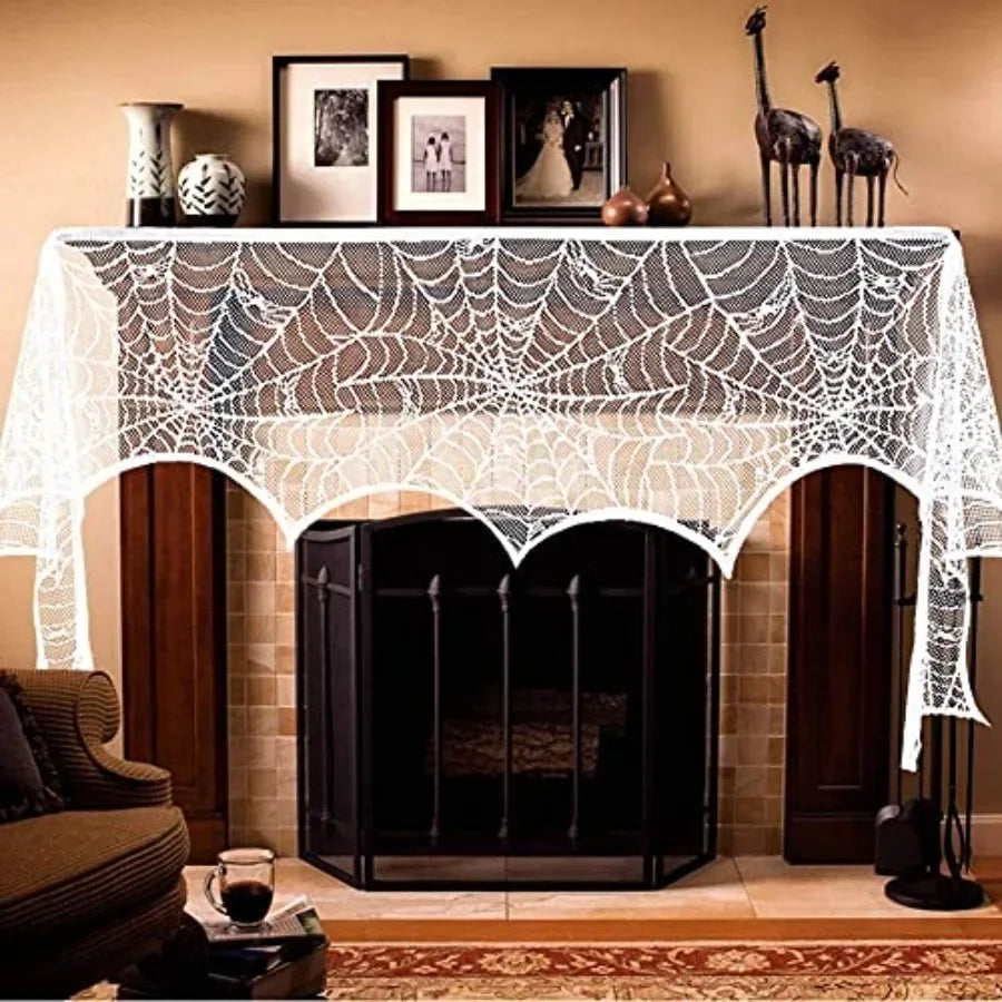 Halloween Lace Spiderweb Fireplace Mantel Scarf Decor