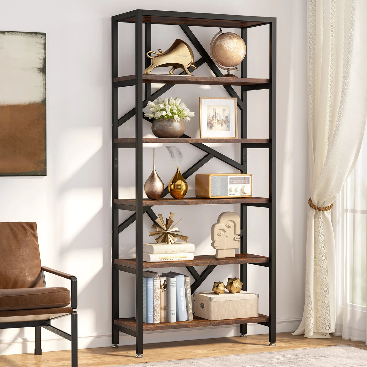 Tribesigns Industrial Bookshelf With Open Shelves And Metal Frame