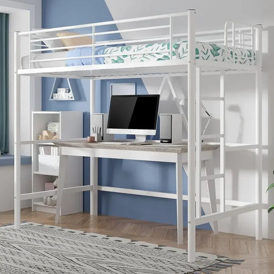 XMSJ Metal Loft Bed, Heavy Duty Guardrail With Removable Ladder