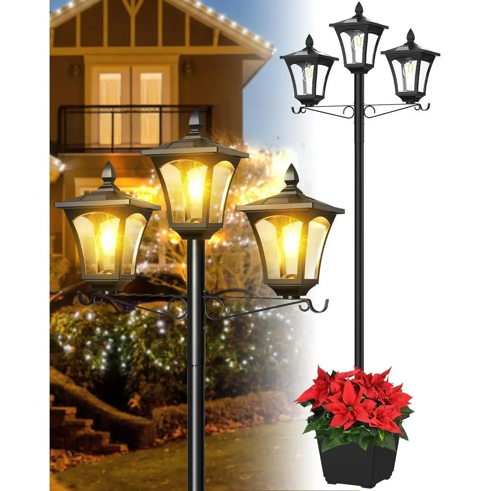 Three-Head Solar Lamp Post Light Outdoor Garden Pathway