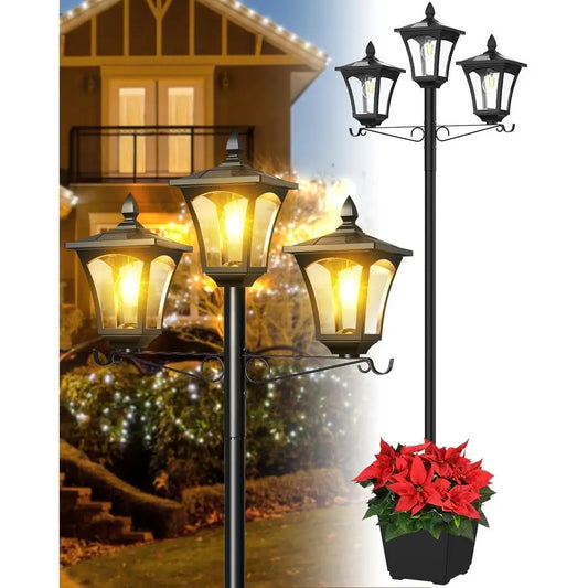 Three-Head Solar Lamp Post Light Outdoor Garden Pathway