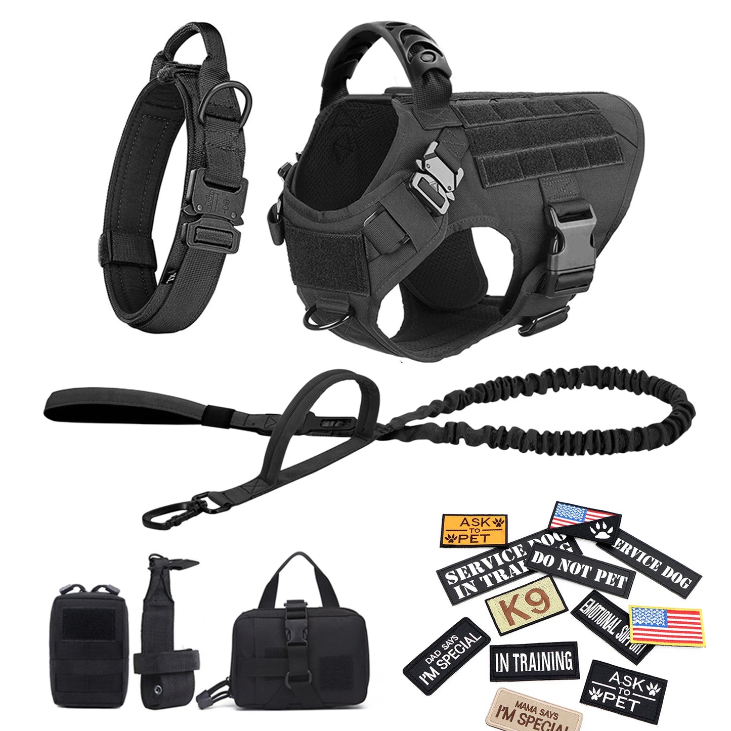 Petravel Military Large Dog Harness Vest Set With Patches For Training