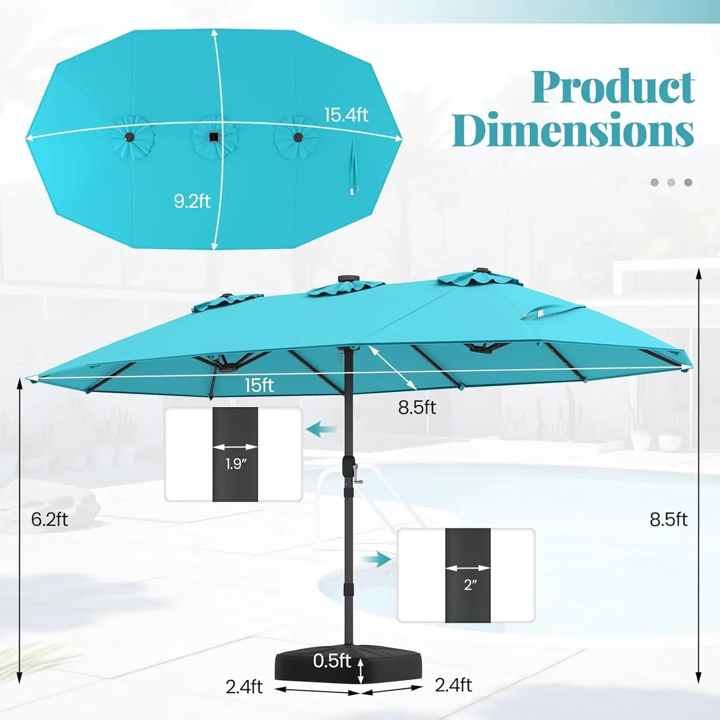Double-Sided Solar Patio Umbrella With 48 LED Lights And Vented Top