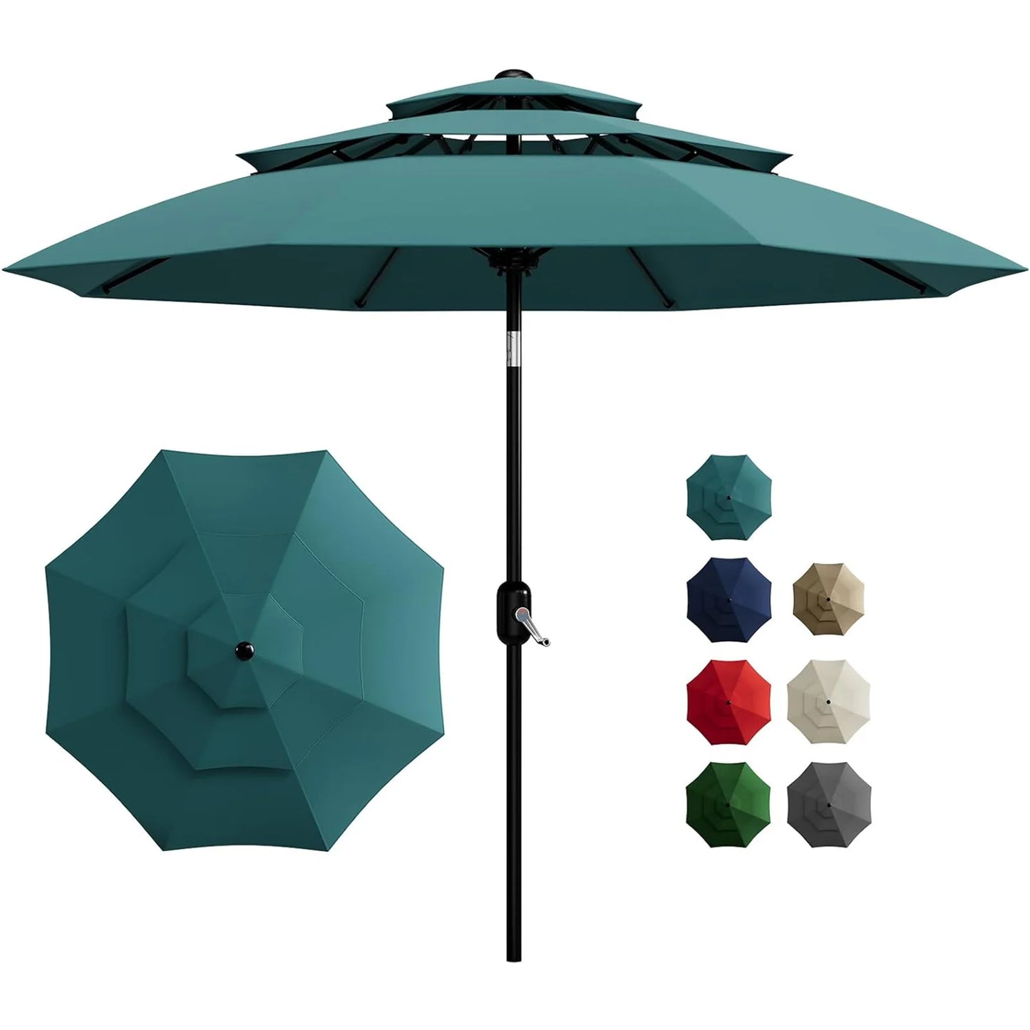 HiMISS 3 Tier Patio Umbrella Vented Sunshade Crank Tilt