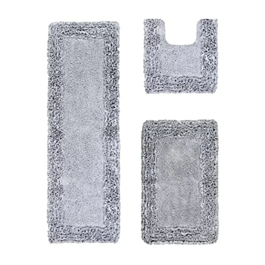 Shaggy Border Bathroom Set 3-Piece Non-Slip Rugs