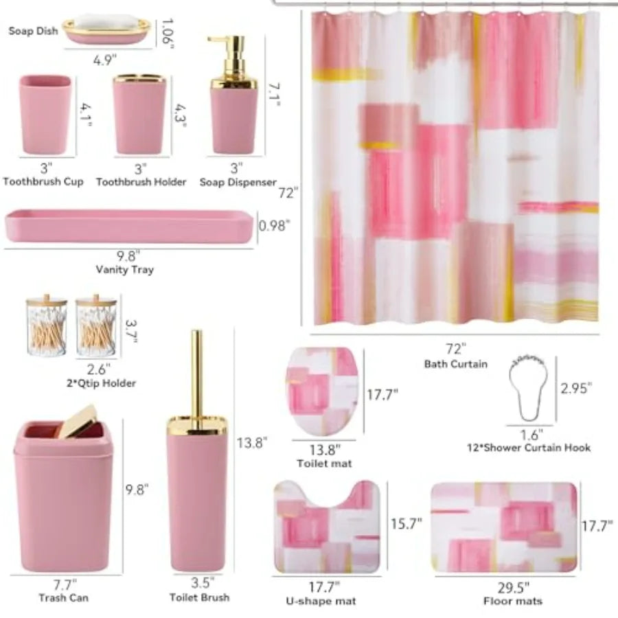 Bathroom Accessory Set With Shower Curtain Rugs Trash Can Dispenser