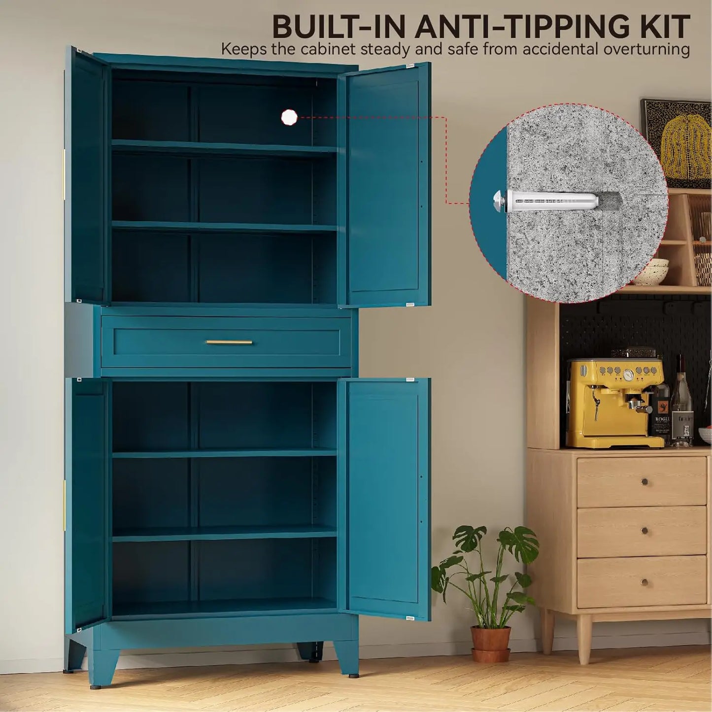 Pantry Cabinet With Drawer And Adjustable Shelves Unit