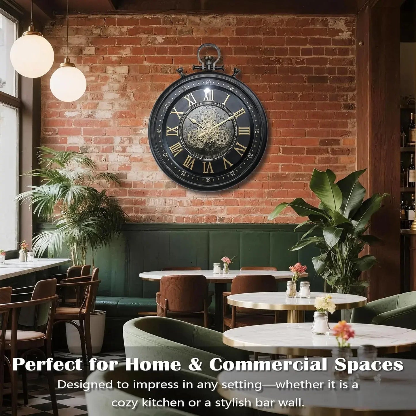 Decorative Moving Gear Wall Clock With Large Numerals