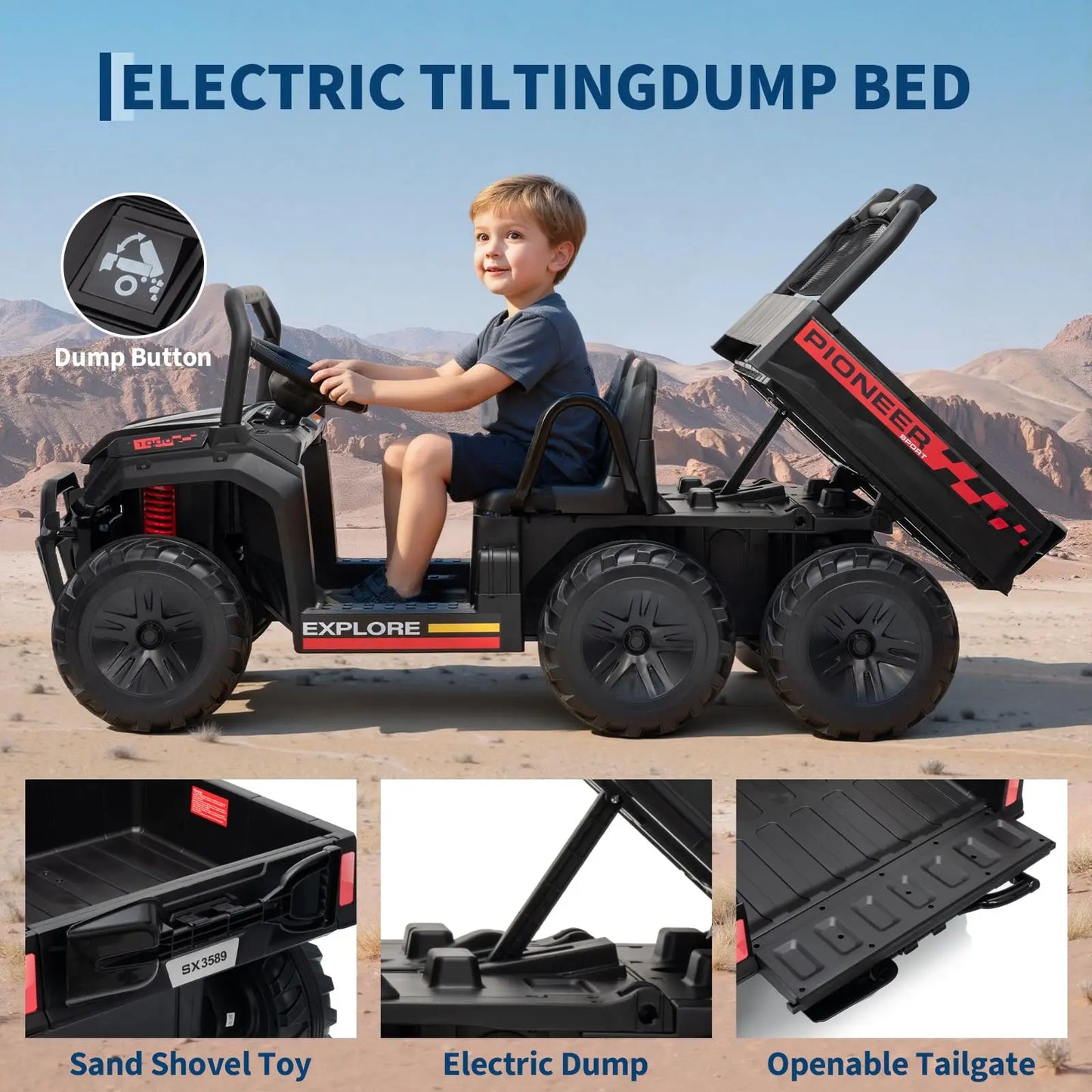 HiMISSE 24V 4WD Electric 2 Seater Ride On Dump Truck
