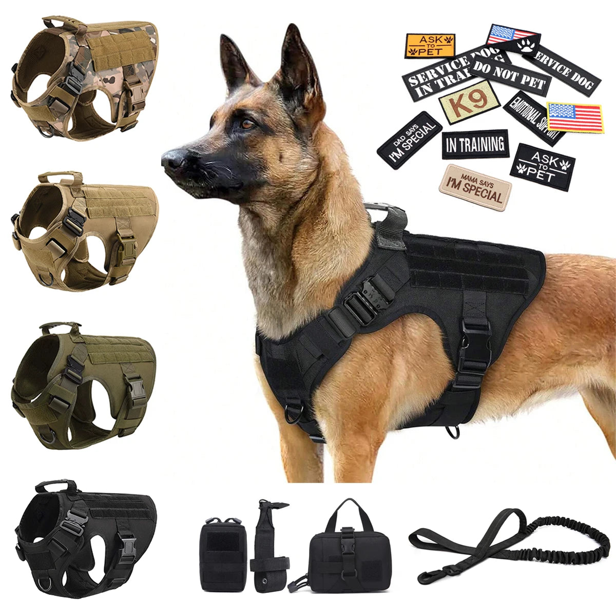 Petravel Military Large Dog Harness Vest Set With Patches For Training