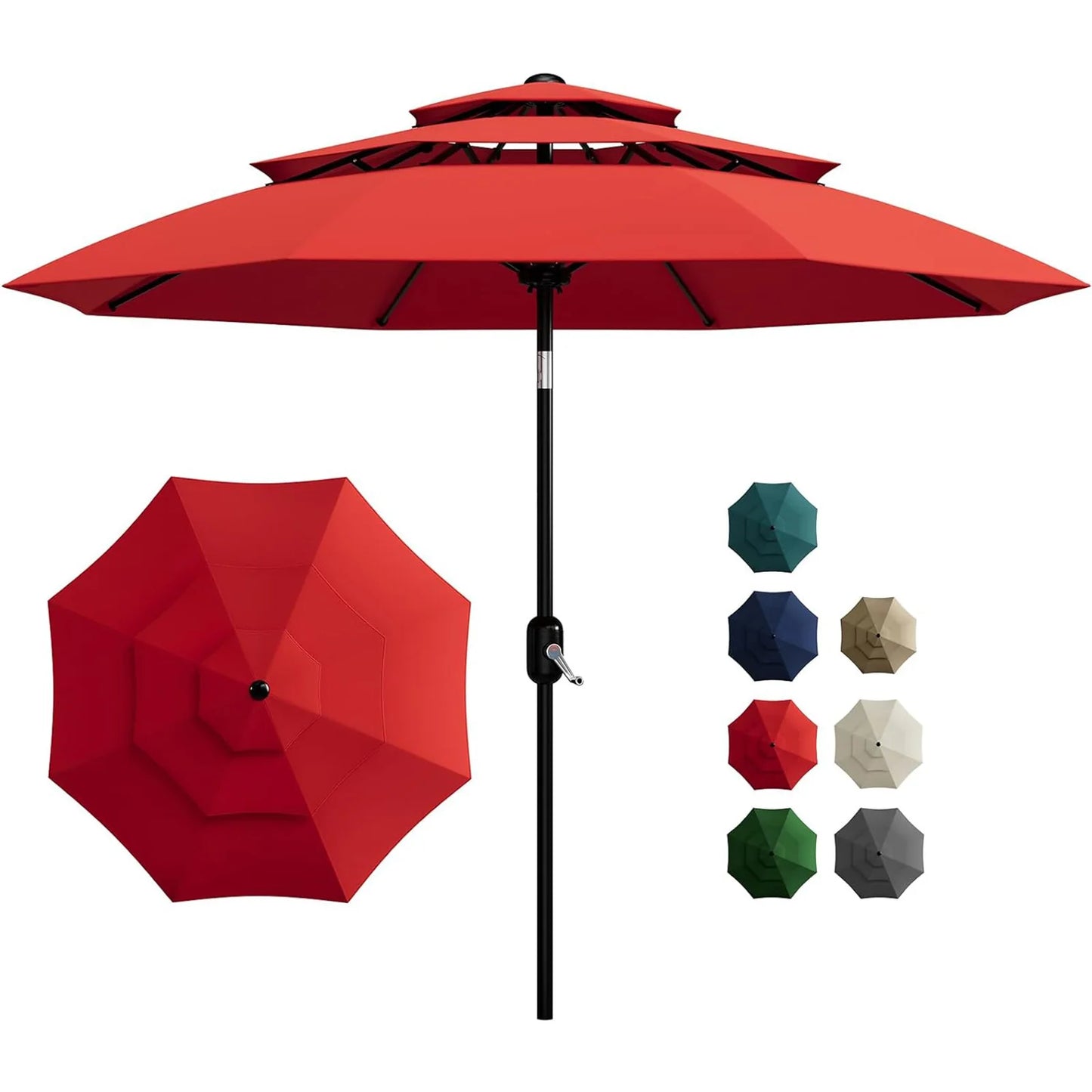 HiMISS 3 Tier Patio Umbrella Vented Sunshade Crank Tilt