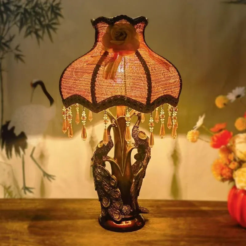American Retro Peacock Table Lamp LED Contemporary Decor