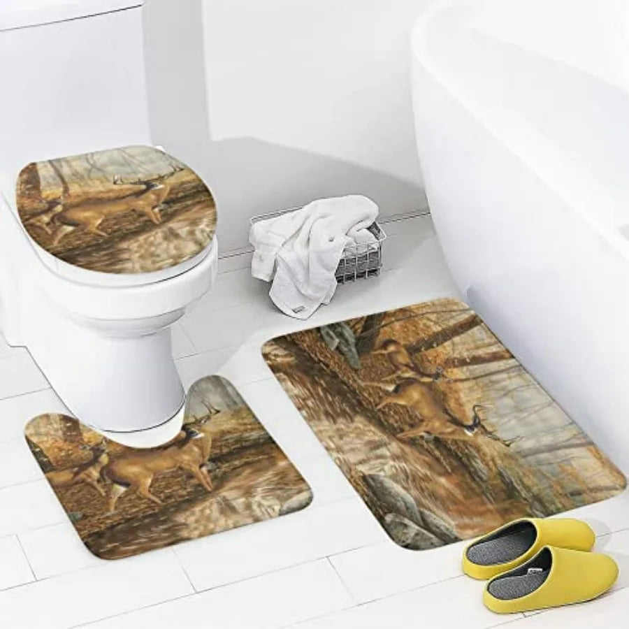 Rustic Cabin Wildlife Shower Curtain Set With Non Slip Rugs