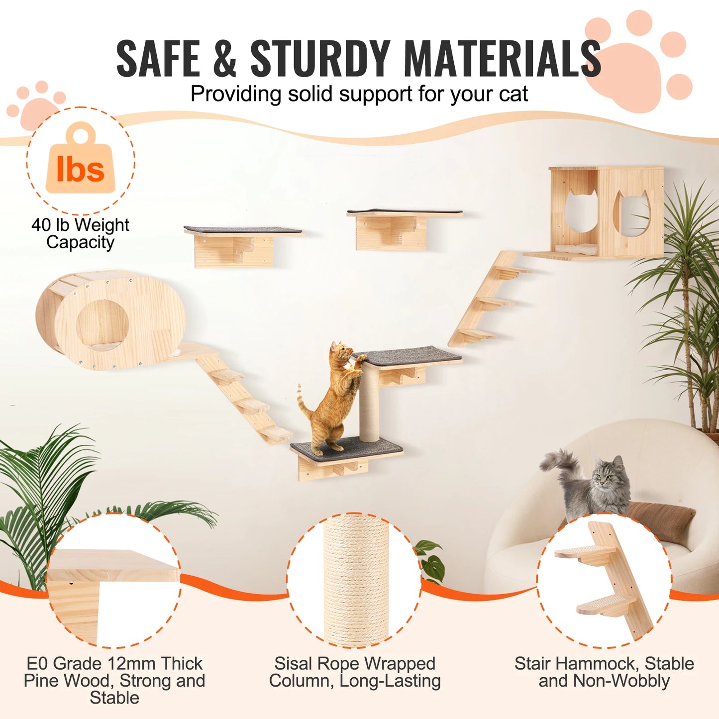 SucceBuy Wall Mounted Cat Shelves and Perches Cat Tree