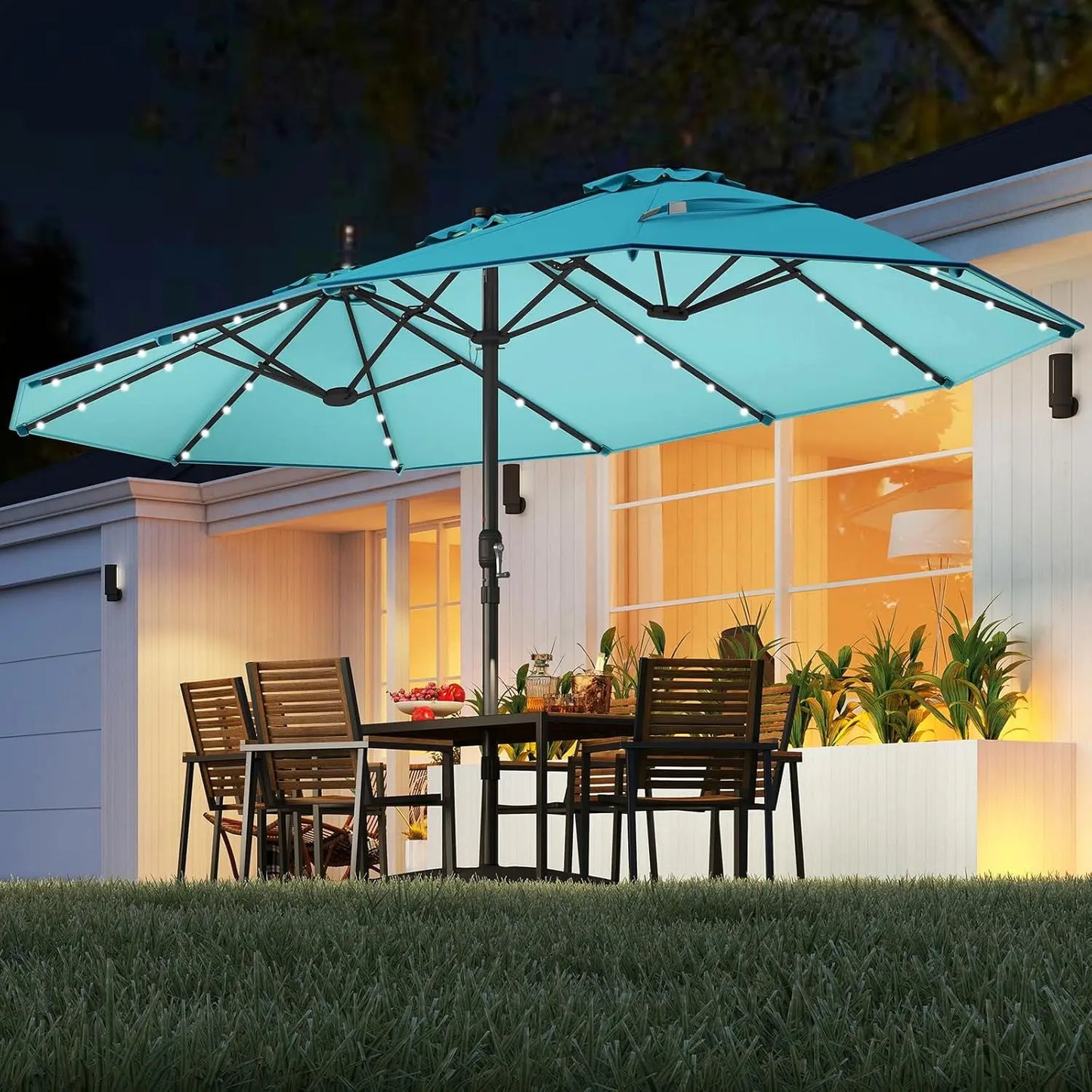 Double-Sided Solar Patio Umbrella With 48 LED Lights And Vented Top